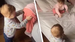 Die Mama hinter der Kamera muss sich das Lachen verkneifen, als die Babys in Aktion treten