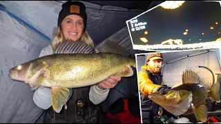 She Caught The BIG FISH! Ice Fishing Walleye in Shallow Water!