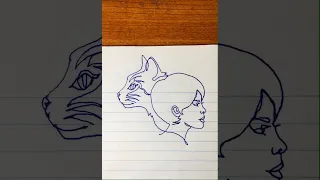 how to draw a women with a cat in one line ✍️✨😸👩#shorts #easy #drawing #viral