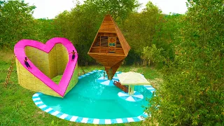 [Full Build] How To Build A Bamboo Resort On A Tree, Big Pool, Bamboo Hut And Heart Water Slide