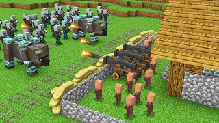 Baby Villagers built a protected house from Pillagers! Villager vs Pillager