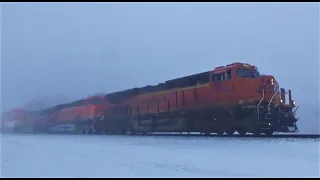 WHITE OUT: 70 MPH BNSF Trains in a Blizzard!