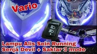 pasang lampu alis sein running, led senja devil + saklar on off 3 mode honda vario