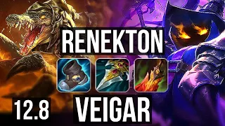 RENEKTON vs VEIGAR (MID) | 9/1/8, 700+ games, 1.2M mastery, Legendary | KR Grandmaster | 12.8