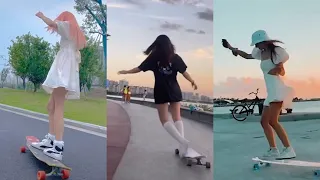 2021 TIKTOK Longboard Skateboard fashion show compilation with boy and girl