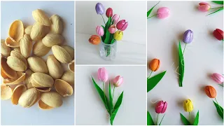 Pista Shell Craft - Tulip Flowers | Easy Pistachio Shells Home Decor Ideas