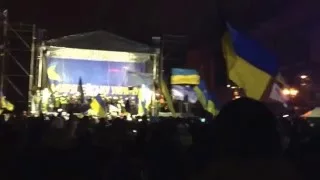 Ruslana sings national anthem of Ukraine at Euromaidan in Kiev Ukraine
