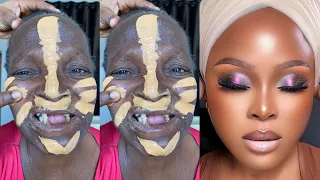 WATCH HOW WE TRANSFORMED OUR  GRANDMA 🔥😳 BRIDAL MAKEUP AND GELE TRANSFORMATION 👆😱