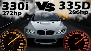 BMW e90/91/92 330i 272hp vs 335D 286hp Acceleration test 0-200 km/h