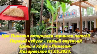 Пингвин открылся- значит пришло лето! Цены в кафе и первый чебурек!🌴ЛАЗАРЕВСКОЕ 01.05.2024.🌴СОЧИ.