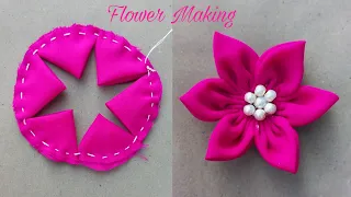 DIY / How to make an adorable fabric rose flower in just 7 minutes! / DIY Flower