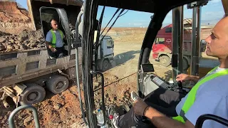 Liebherr 976 Excavator Loading Mercedes & MAN Trucks - Operator View - Labrianidis Mining Works