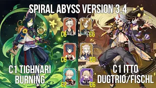 C1 Tighnari Burning - C1 Itto Dugtrio/Fischl | 3.3 - 3.4 Spiral Abyss Floor 12 | Genshin Impact