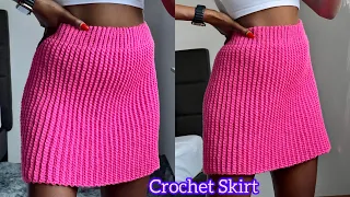 How To Crochet A Pleated / Ribbed Skirt  For Beginners / 1 Row Repeat