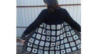 Кардиган из квадратных мотивов. Фотосессия. Knitting women's cardigan.