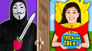 TRICK OR TREAT at HACKER HOUSE! Spooky Halloween Pranks & DIY Zombie Costume Makeup Ideas Challenge