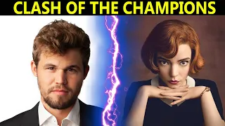 Magnus Carlsen vs Beth Harmon | Who's Better at Chess? | The Queen's Gambit Netflix