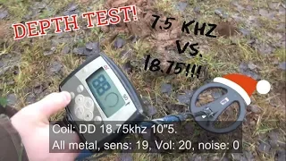 Minelab Xterra 50 coil depth test 7,5khz vs 18,75khz 10"5 Double D