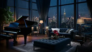 Cozy City Room | Night Rain and Gentle Piano Music for Ultimate Relaxation | Relaxing City Rain
