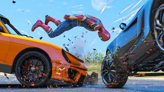 GTA 5 Iron Spiderman No Seatbelt Car Crashes - Spider-Man Ragdolls Compilation (Long Video 7)