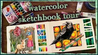 Watercolor sketchbook tour 2022.  A relaxing flip-through.  Gouache, watercolor, and ink