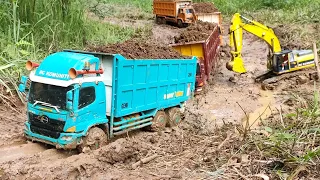 PROYEK BARU TIMBUN TANAH DI LAHAN GAMBUT‼️🔥 RC DAM TRUK HINO DAN FUSO TERPURUK DI JALAN BERLUMPUR