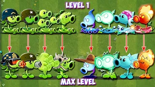 PEASHOOTERS VINE Level 1 Vs PEASHOOTERS Level Max - Which Plant's Strongest - PvZ 2 Challenge!