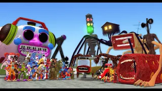 ALL MONSTERS VS ALL ANIMATRONICS! FNAFs 1 9 SECURITY BREACH VS CURSED THOMAS & OTHERS In Garrys