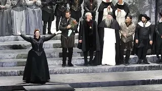 Curtain Call in opening night of Don Carlo: Carlo Rizzi, Peter Mattei, Günther Groissböck 11.3.22