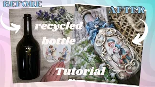 Recycling Decoupage Bottle in shabby chic stile 🌿🩵🩷🤍 tutorial