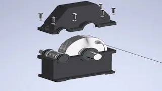 Цилиндрический одноступенчатый редуктор (анимация разборки-сборки)