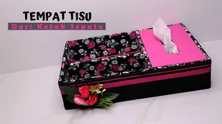 Membuat tempat tisu dari kotak sepatu ! Ide kreatif kardus bekas | Best out of waste cardboard box