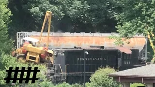 Cleaning up the Horseshoe Curve Derailment, Rerailing Derailed Train Railcars, Norfolk Southern MOW