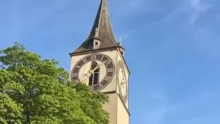 Church bells ringing at St. Peter Church of Zürich, Switzerland