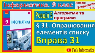 § 31. Опрацювання елементів списку | 9 клас | Бондаренко