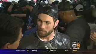Dodgers Celebration With Charlie Culberson, Dave Roberts And Corey Seager