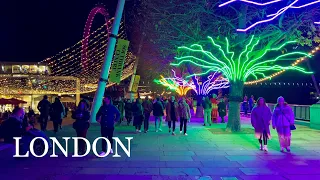 London Christmas ☃️🎄 Lights & Market 2021 | South Bank Christmas Lights Walk -4K HDR