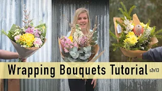 How I wrap a flower bunch tutorial. How to wrap a market flower bouquet.
