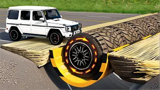 Cars vs Spinning Tire Reverse Speed Bump and Giant Crater & Pit ▶️ BeamNG Drive