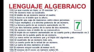 7) LENGUAJE ALGEBRAICO. LENGUAJE COMÚN (NATURAL) A LENGUAJE MATEMÁTICO.