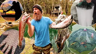 Testing 6 Deadly (mostly illegal) - Survival Fishing Methods [gill net, fish trap, bow, throw net]