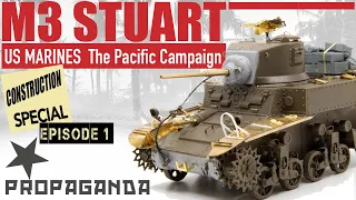 M3 Stuart Ep 1. Kit Construction, Photo Etch & Soldering techniques are described.