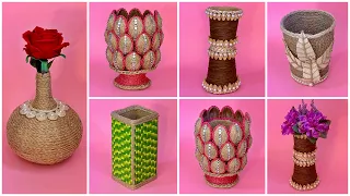 5 Diy Flower Vase/ Diy Rope Vase/ Diy Jute Vase/ Handmade Flower Vase