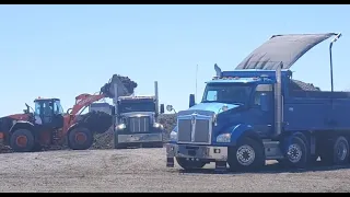 DUMP TRUCKS | Loading & Dumping Material On Site | Hitachi ZW220 Wheel Loader