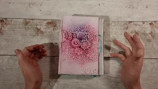 Art journaling. Powertex journal cover. Art journal layout flip through. Wanderlust art book.