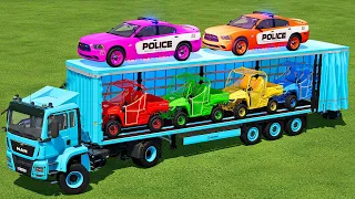 LOAD & TRANSPORT POLICE CARS & MAHINDRA MINI CARS WITH MAN TRUCK - Farming Simulator 22