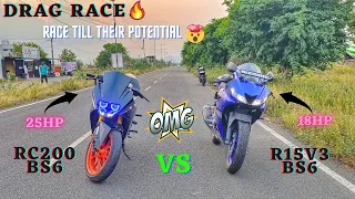 Rc200 Bs6 vs R15V3 Bs6-Drag Race🔥/Race Till Their Potential💪/Close Calls🤯/Result!?/@tracktwister