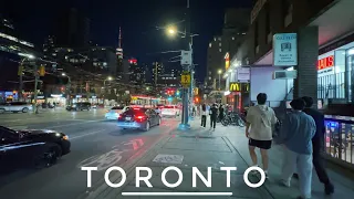 Spadina Ave, CN, King Street. Night walking around Toronto in the evening. 2023| 4K
