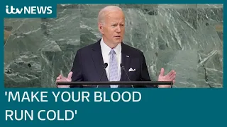 War in Ukraine 'should make your blood run cold' - Biden accuses Putin of violating UN | ITV News