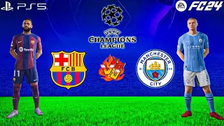 FC 24 - FC Barcelona vs Manchester City Ft Messi - UEFA Champions League Match | PlayStation 5